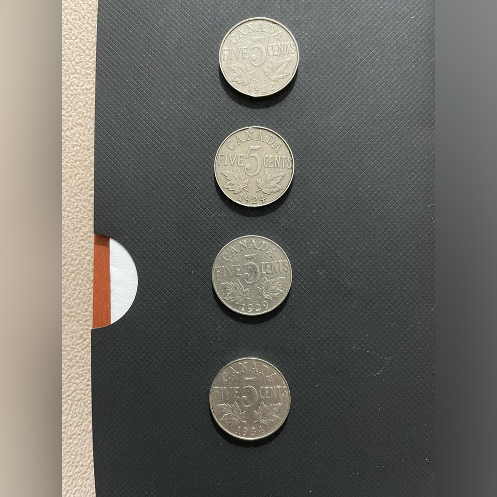 Canada 5 Cents Nickel Coin 1922, 1924, 1929, 1924